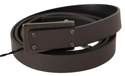 Dark Brown Leather Logo Buckle Belt