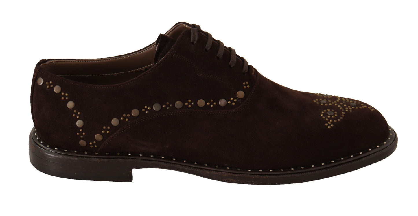 Brown Suede Marsala Derby Studded Shoes