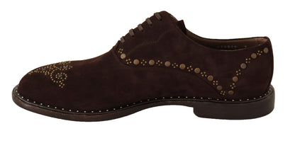 Brown Suede Marsala Derby Studded Shoes