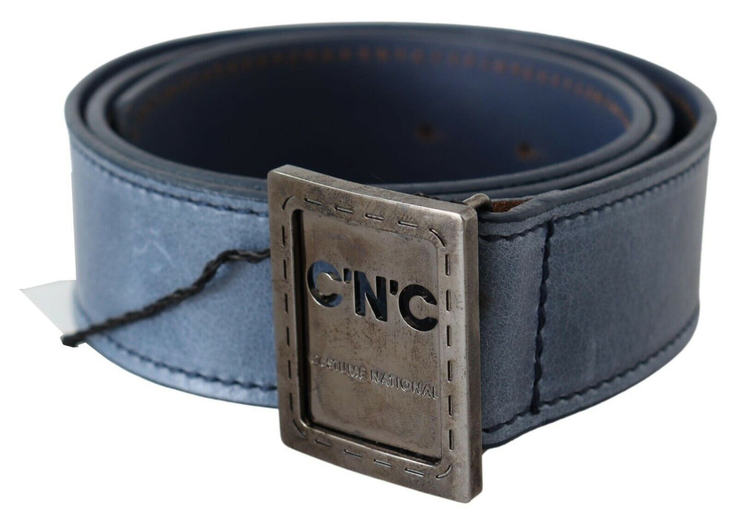 Costume National Blue Normal Leather Logo Buckle Belt