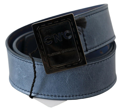 Costume National Blue Normal Leather Logo Buckle Belt