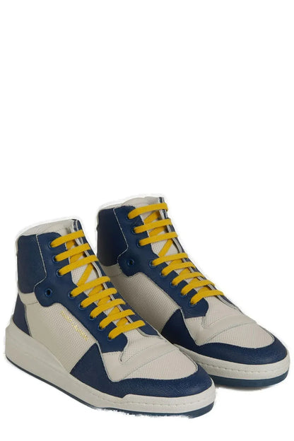 Saint Laurent Men's Blue Calf Leather Mid Top Sneakers