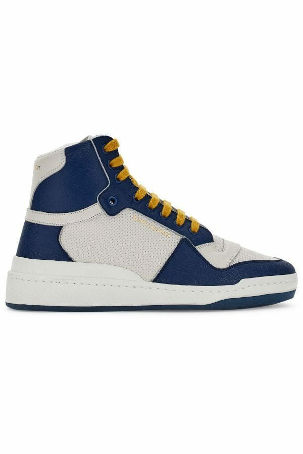 Saint Laurent Men's Blue Calf Leather Mid Top Sneakers