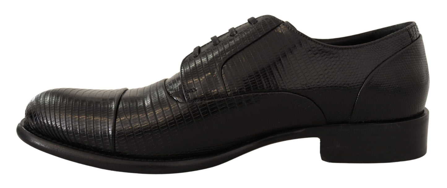 Black Lizard Leather Derby Dress Shoes