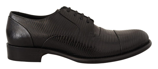 Black Lizard Leather Derby Dress Shoes