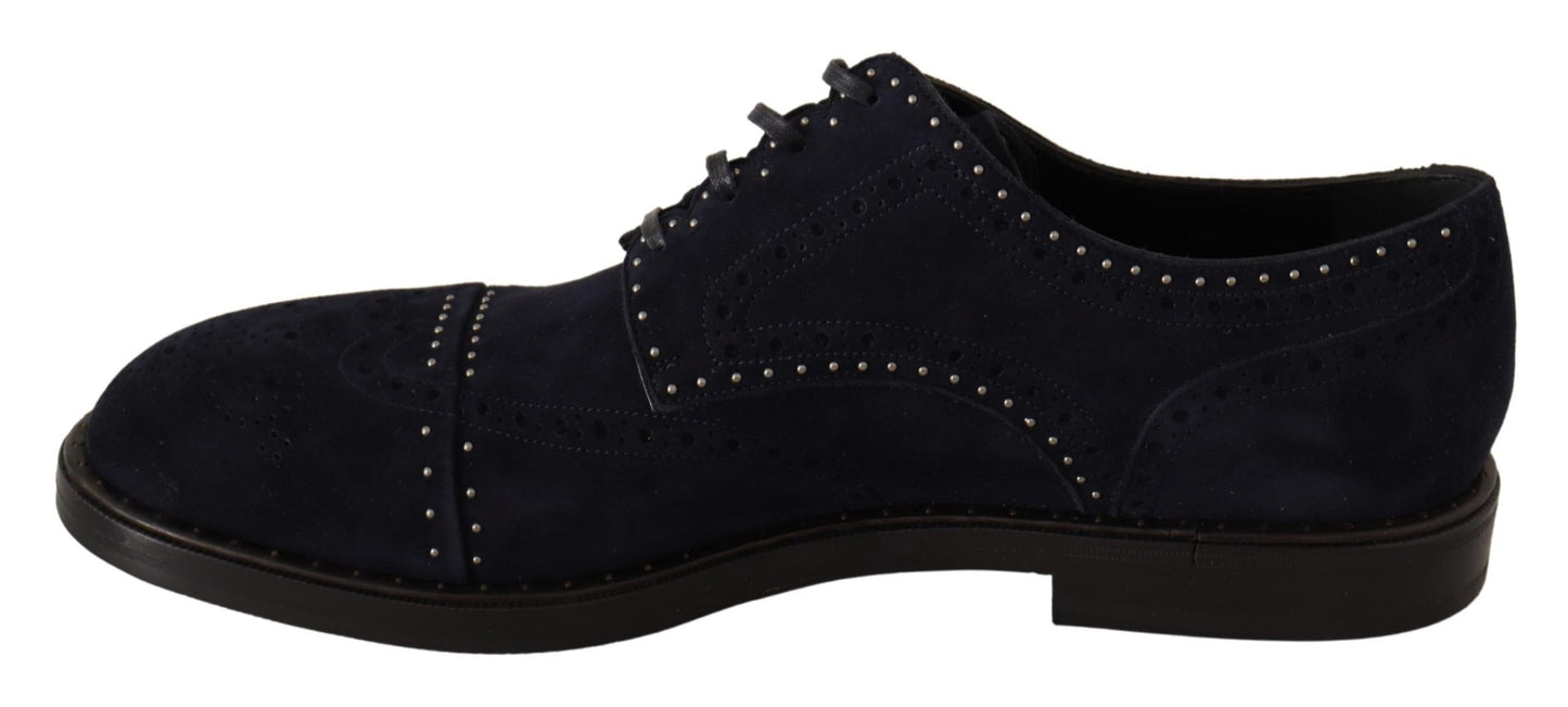 Blue Suede Leather Derby Studded Shoes