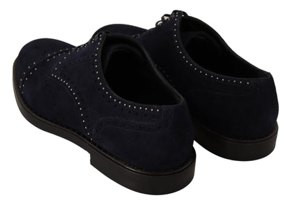 Blue Suede Leather Derby Studded Shoes