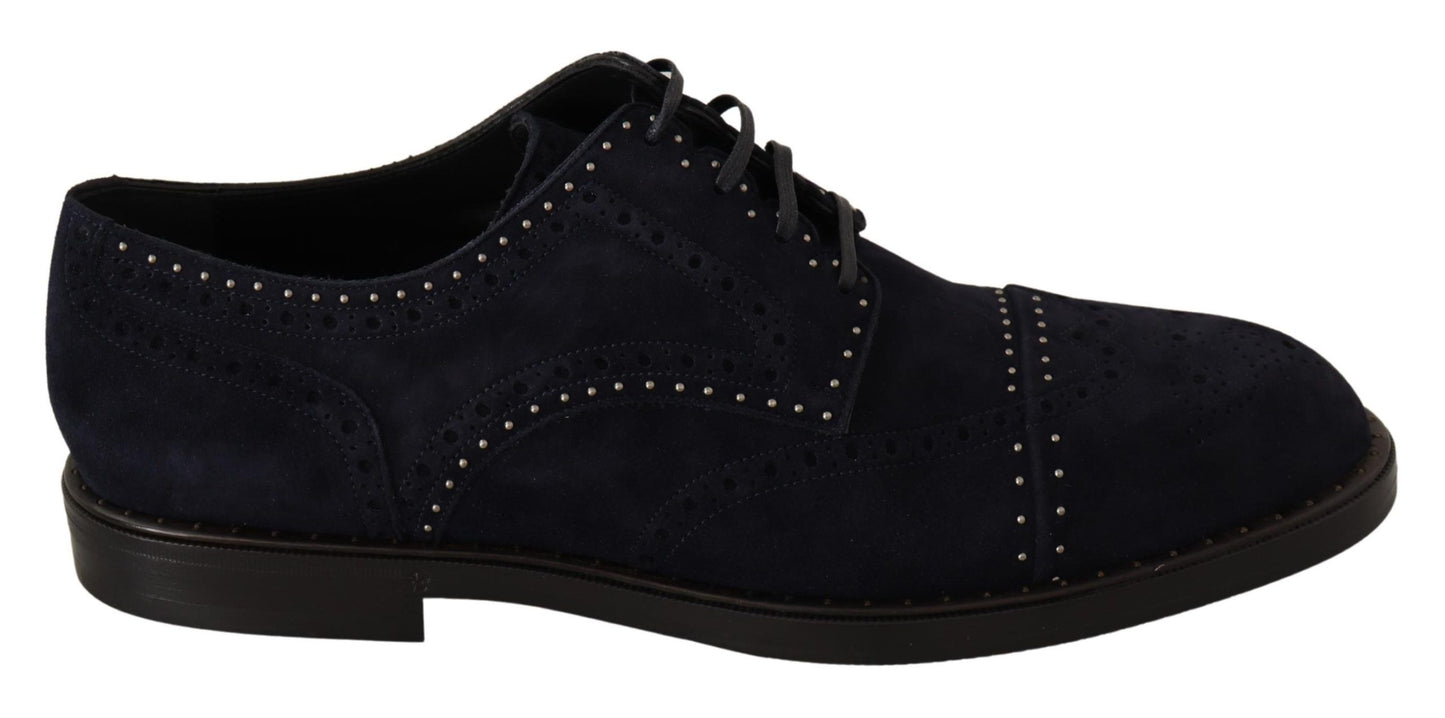 Blue Suede Leather Derby Studded Shoes