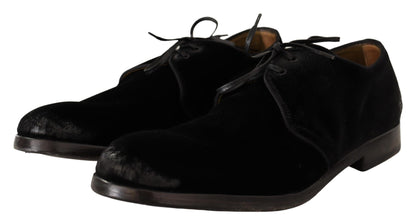 Black Velvet Lace Up Aged Style Derby Shoes