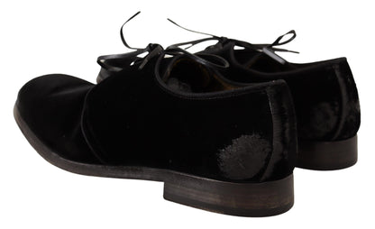 Black Velvet Lace Up Aged Style Derby Shoes