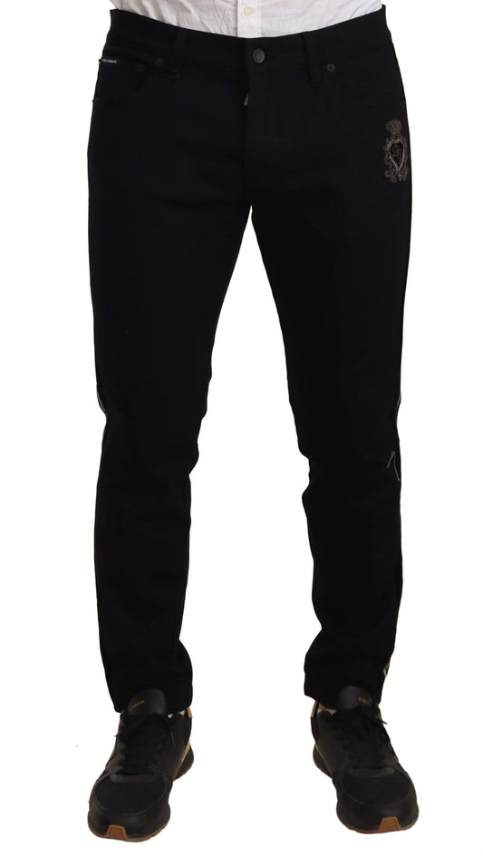 Black Skinny Fit Denim Side Band Jeans Pant