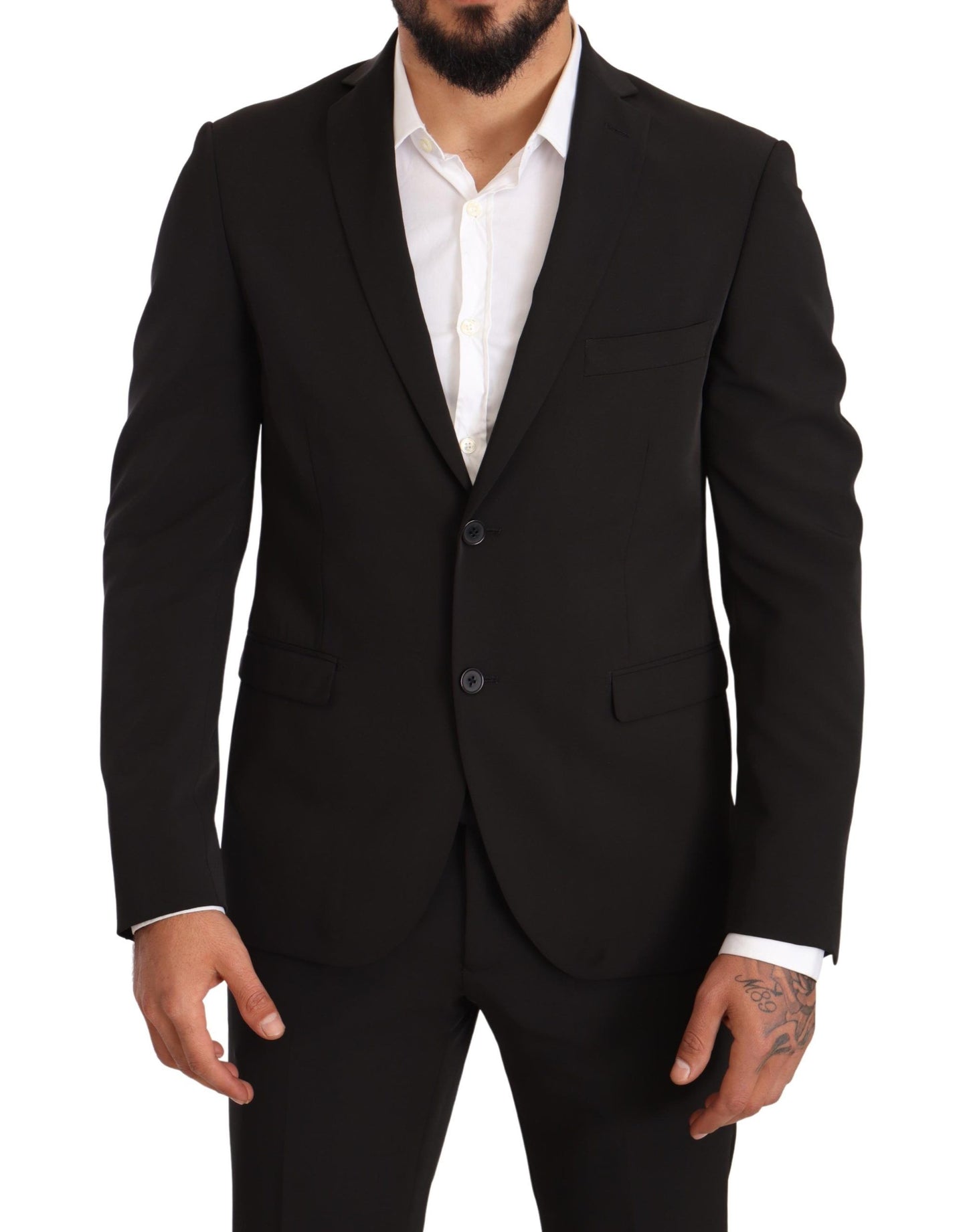 Men's Black Polyester Slim 2 Piece Set TAGLIENTE Suit