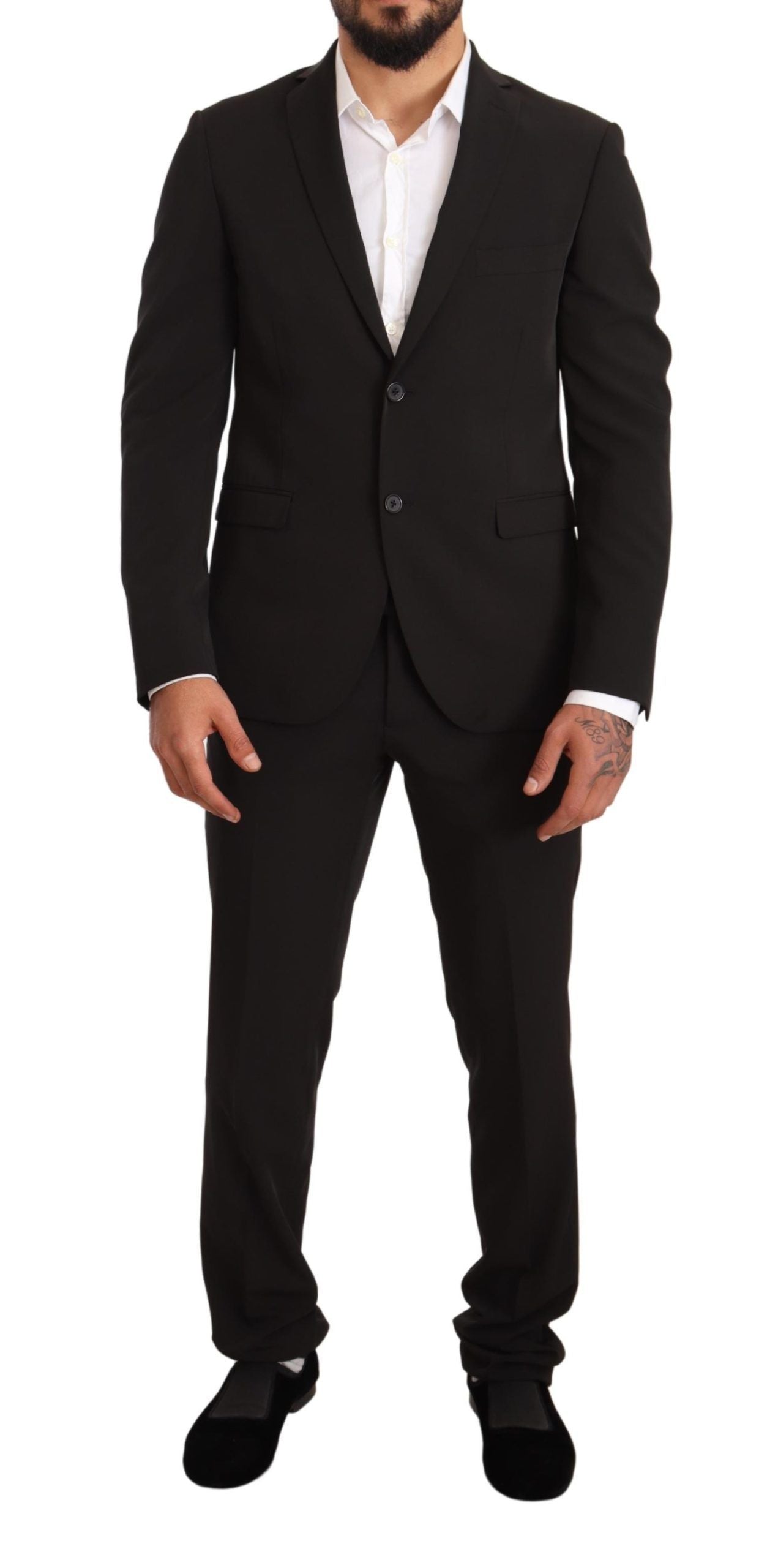 Men's Black Polyester Slim 2 Piece Set TAGLIENTE Suit