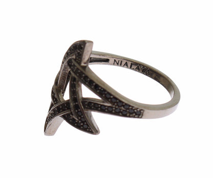 Black CZ Rhodium 925 Silver Womens Ring