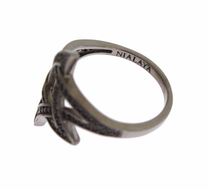 Black CZ Rhodium 925 Silver Womens Ring