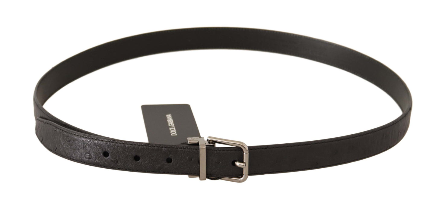 Black Exotic Leather Silver Buckle Belt