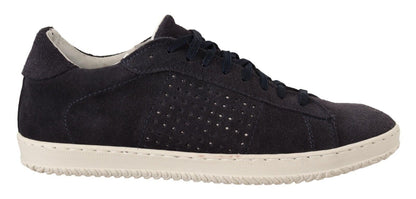 Black Suede Perforated Lace Up Sneakers Shoes