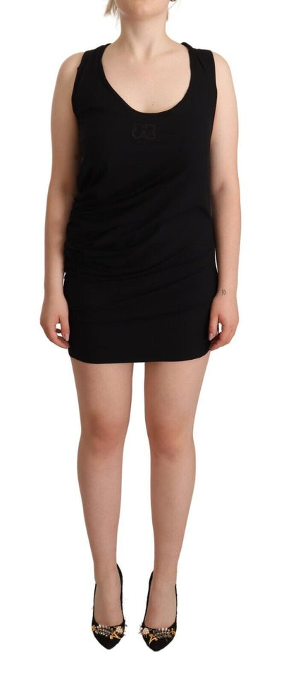 Black Sleeveless Cotton Sheath Mini Dress