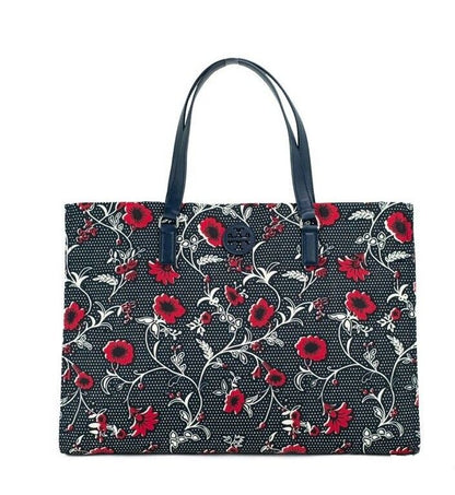 Tory Burch Medium Retro Batik Print Shoulder Tote Bag (Navy Red)