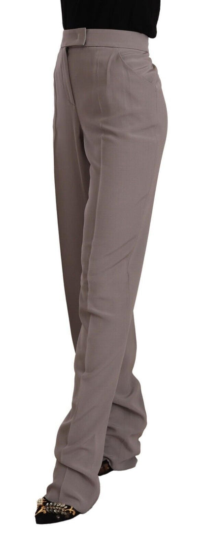 Armani Ladies Brown High Waist Silk Tapered Long Pants