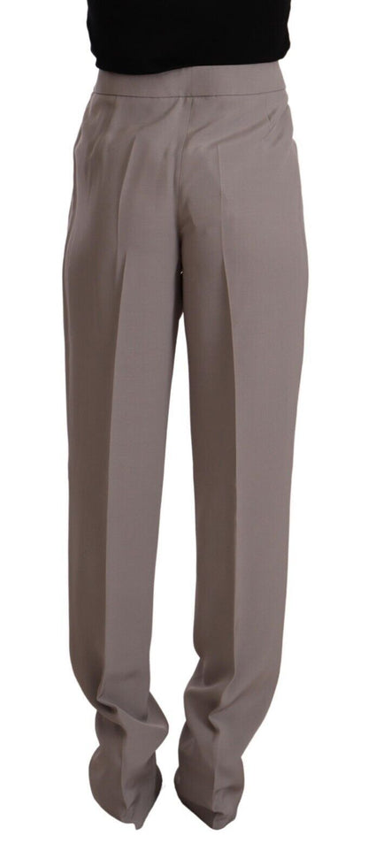 Armani Ladies Brown High Waist Silk Tapered Long Pants