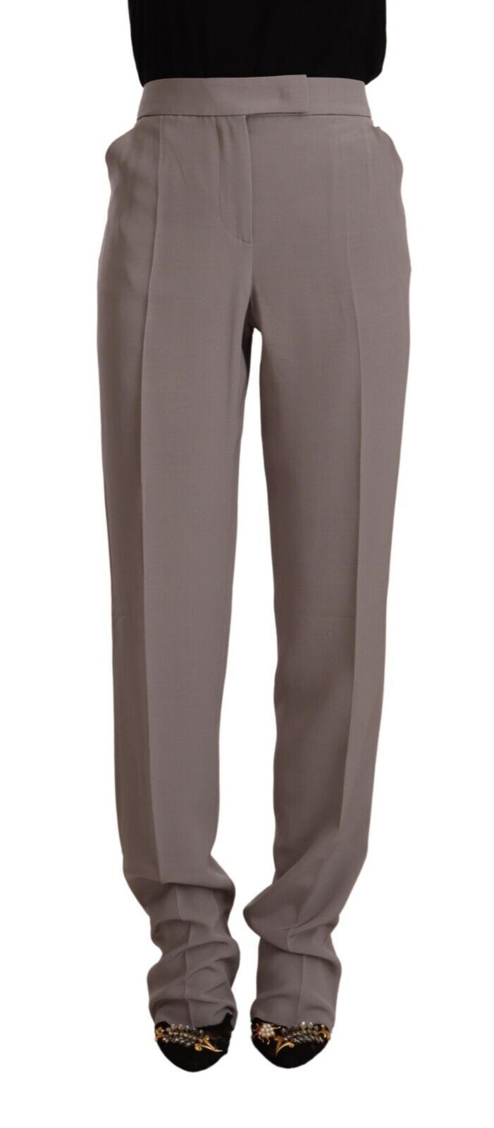 Armani Ladies Brown High Waist Silk Tapered Long Pants