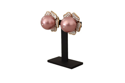 Gold Tone Maxi Faux Pearl Floral Clip-on Jewelry Earrings