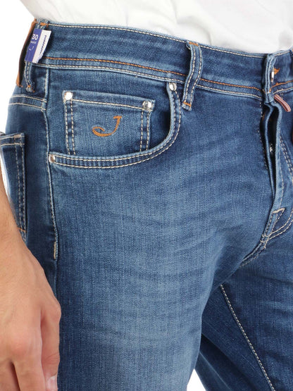 Handcrafted Slim Fit Blue Jeans with Pony Patch