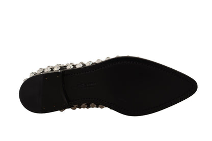 Crystal-Embellished Leather Formal Flats