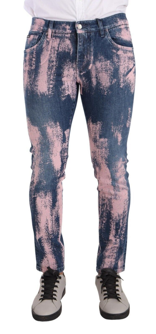 Blue Pink Tie Dye Cotton Skinny Denim Jeans