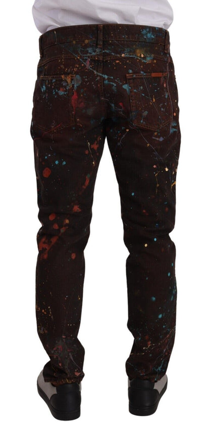 Brown Splash Color Cotton Regular Denim Jeans