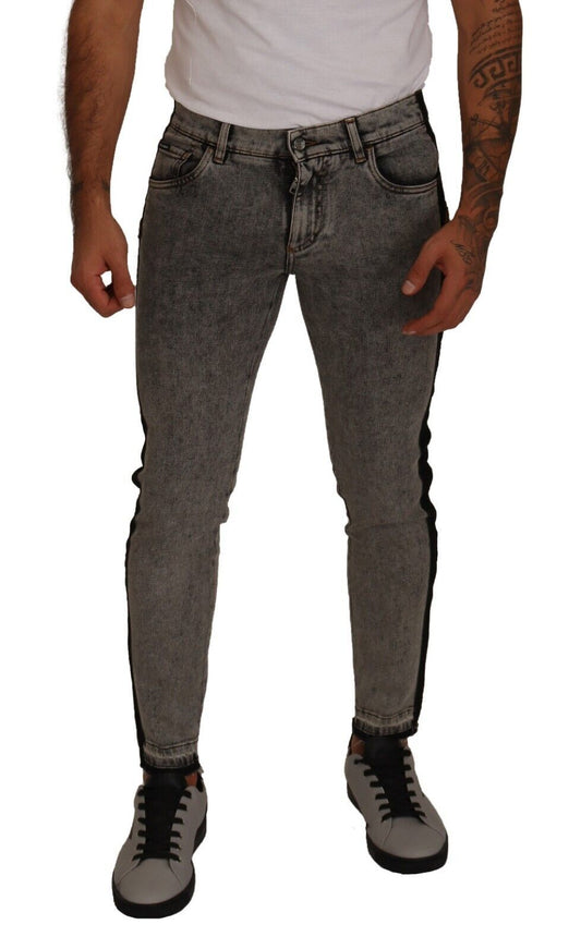 Gray Wash Crown Embellished Skinny Denim Jeans