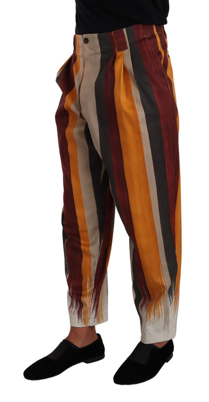 Multicolor Striped Cotton Tapered Trouser Pants