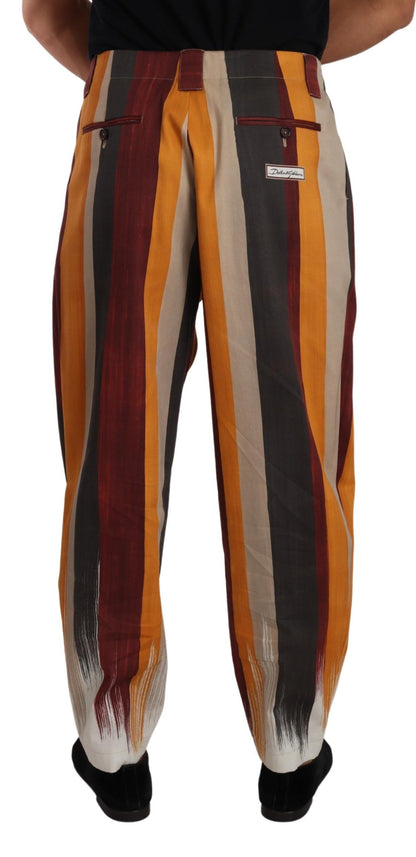 Multicolor Striped Cotton Tapered Trouser Pants