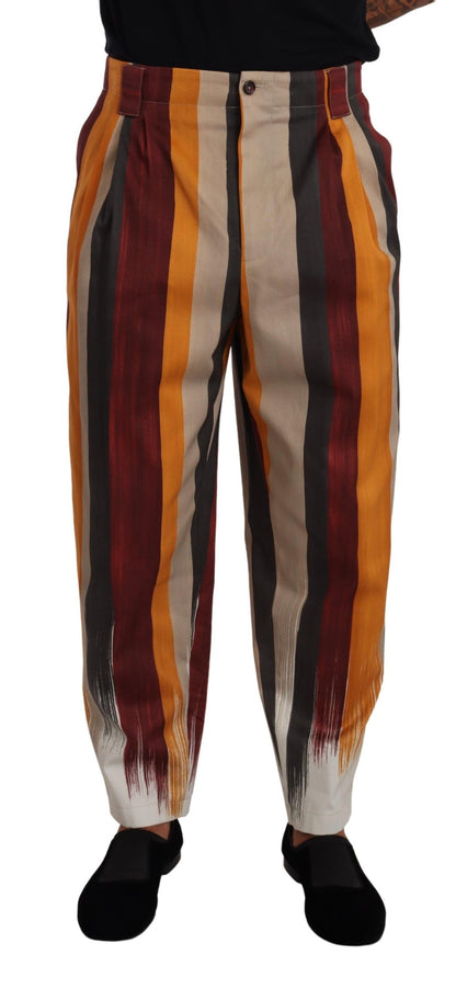 Multicolor Striped Cotton Tapered Trouser Pants