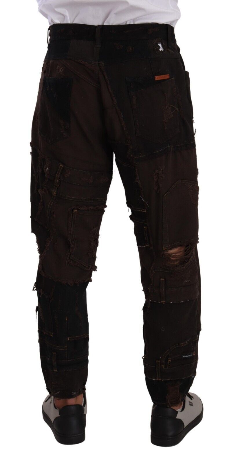 Brown Cotton Distressed Regular Denim Jeans