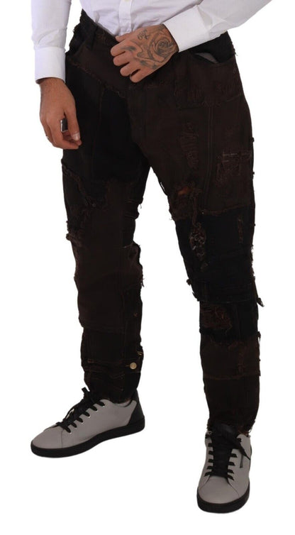 Brown Cotton Distressed Regular Denim Jeans