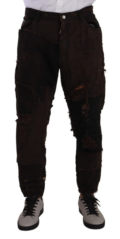 Brown Cotton Distressed Regular Denim Jeans