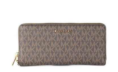 Michael Kors Jet Set Travel Large Continental Clutch Wristlet Wallet (Brown Signature)