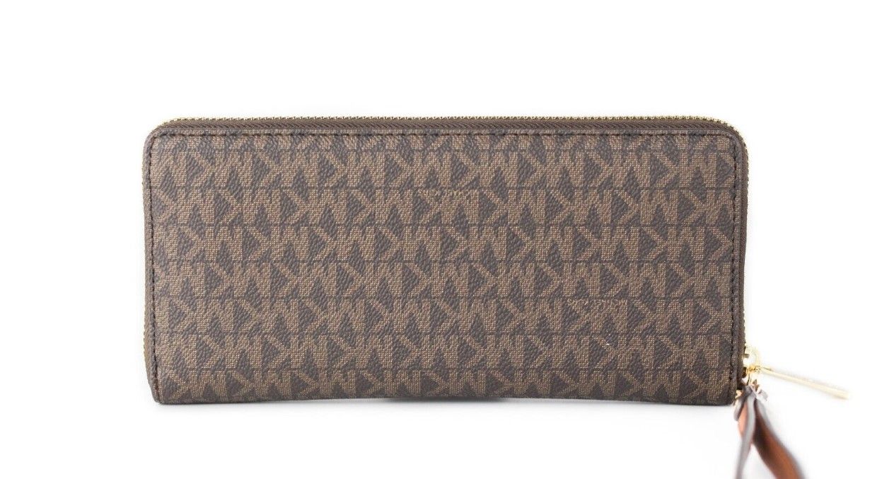 Michael Kors Jet Set Travel Large Continental Clutch Wristlet Wallet (Brown Signature)