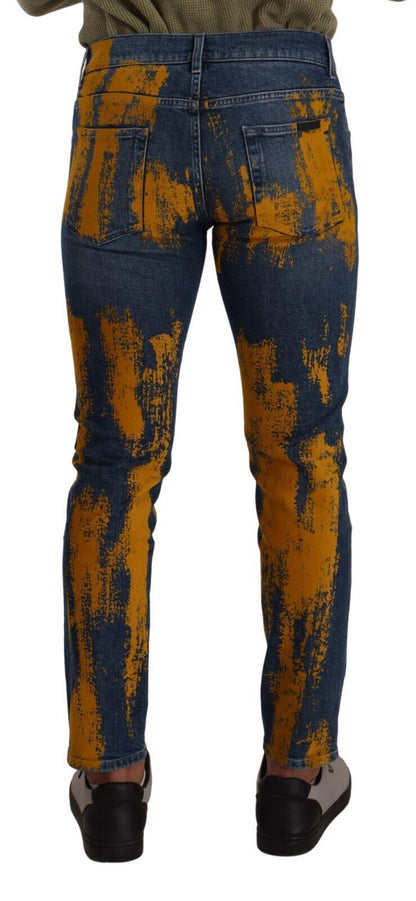 Blue Yellow Dye Cotton Skinny Men Denim Jeans