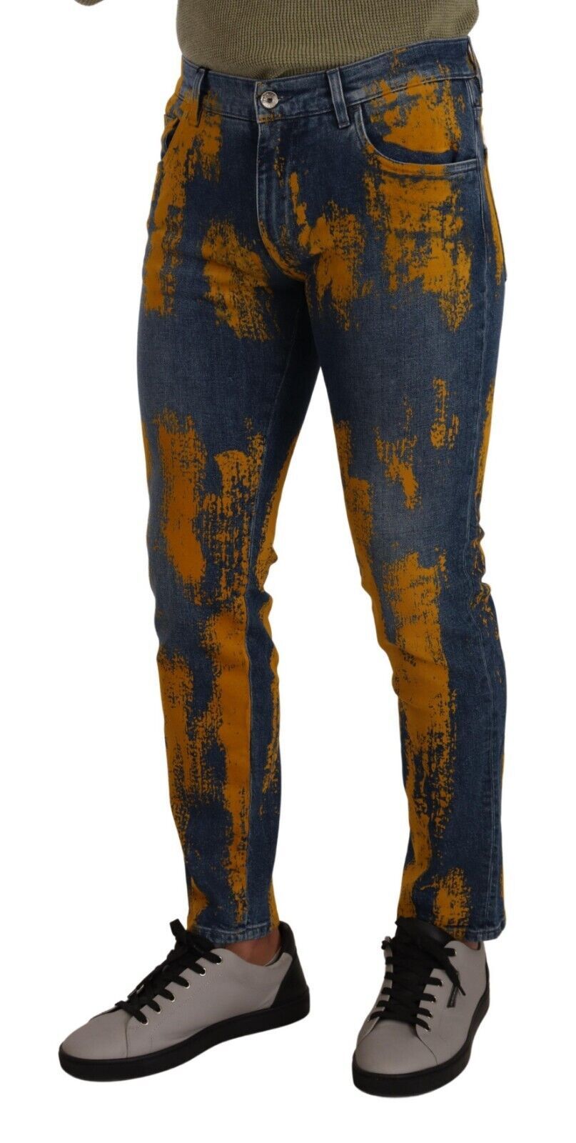 Blue Yellow Dye Cotton Skinny Men Denim Jeans