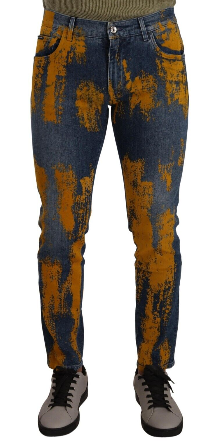 Blue Yellow Dye Cotton Skinny Men Denim Jeans