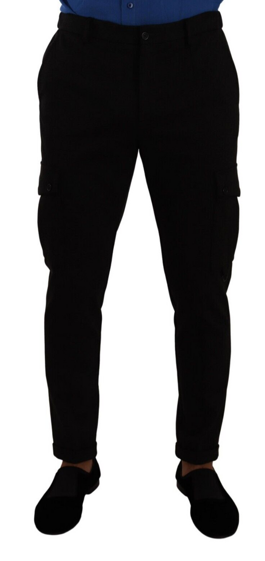 Black Viscose Skinny Cargo Trouser Pants