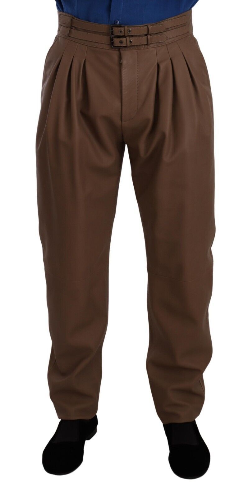 Brown Leather Tapered High Waist Pants