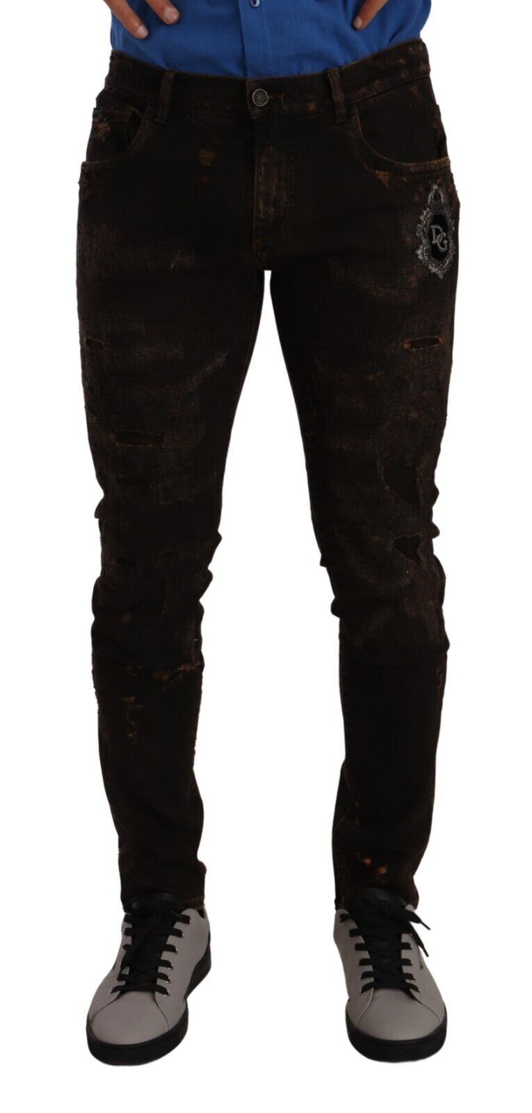 Brown DG Crown Logo Cotton Skinny Denim Jeans