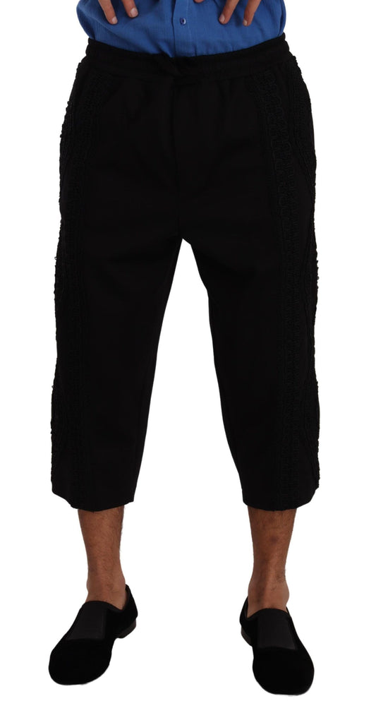 Black Cotton Torero Cropped Short Trouser Pants