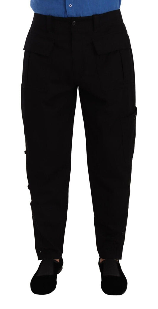 Black Cotton Stretch Tapered Cargo Pants