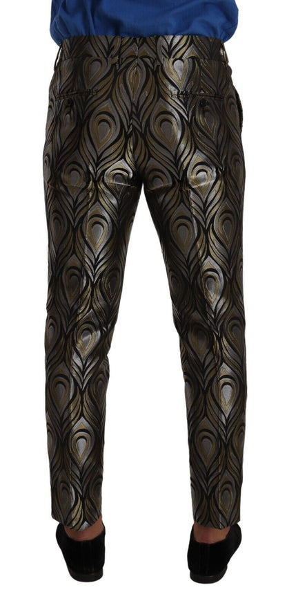 Silver Gold Jacquard Men Trouser Dress Pants