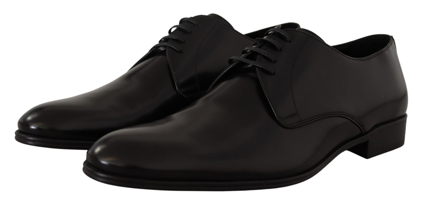 Black Leather Lace Up Formal Derby Shoes